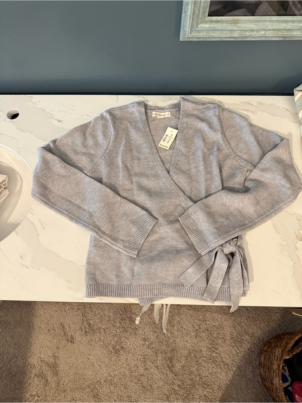 Aeropostale Light Gray V-Neck Wrap Sweater and Pant set